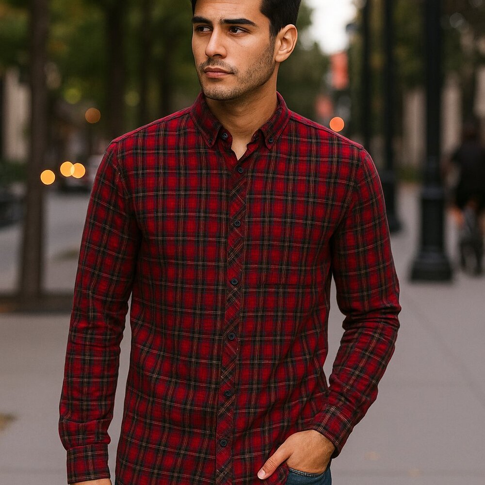 MEXX Metropolitan Size M Slim Men's button down shirt Christmas Plaid